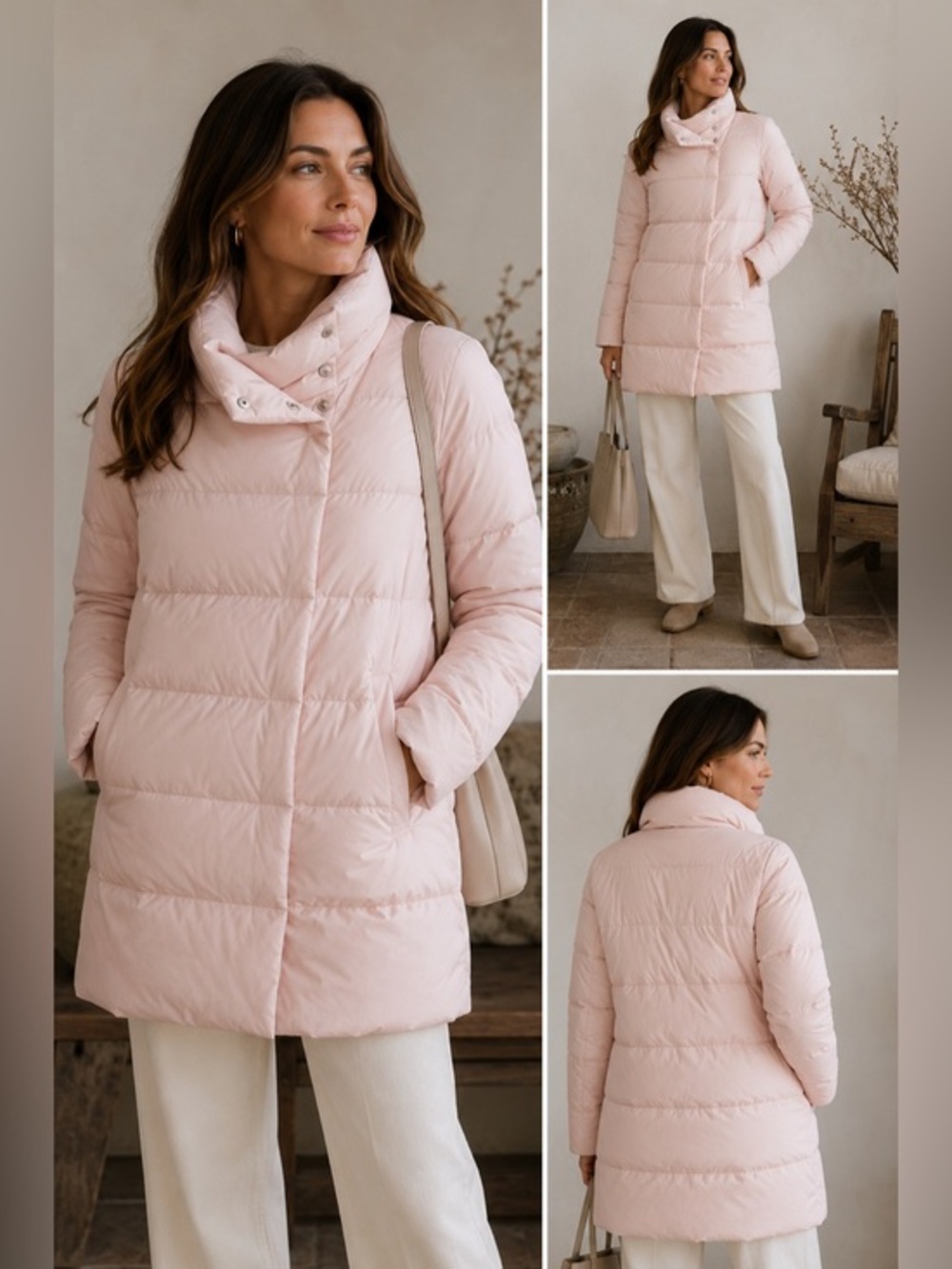 J.Jill Down Puffer Coat Blush Pastel Pink Quilted Coat Jacket Ski Puffer XS Warm